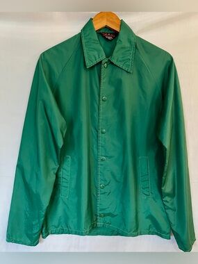 Vintage 1970s Aventura Green Nylon Made in Hong Kong Coaches Jacket - XL